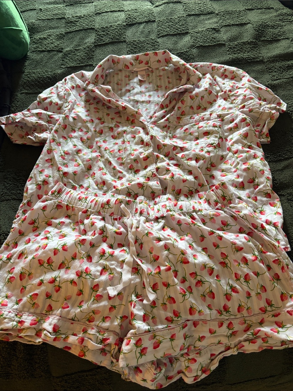 Victoria's Secret White Pajama Set with Pink Strawberry Print